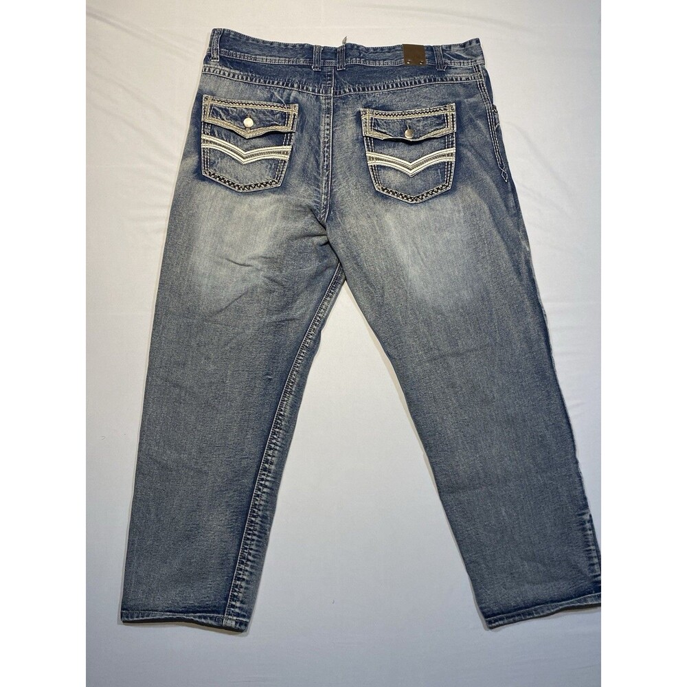 GS115 Jeans Mens 46x31 Blue Baggy Wide Leg Streetwear Hip Hop Distressed